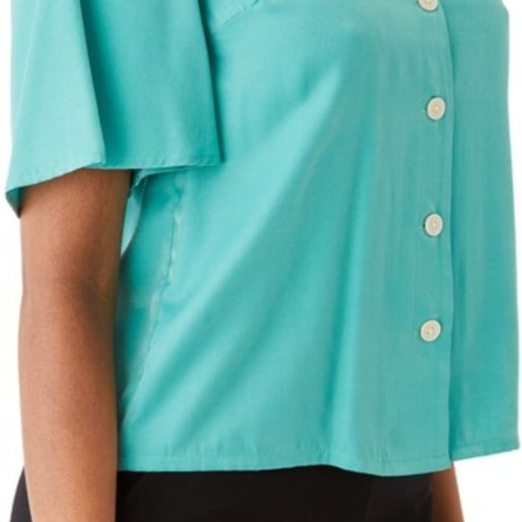 Frank and Oak Flutter Sleeve Blouse Lagoon Blue - Picture 2 of 6